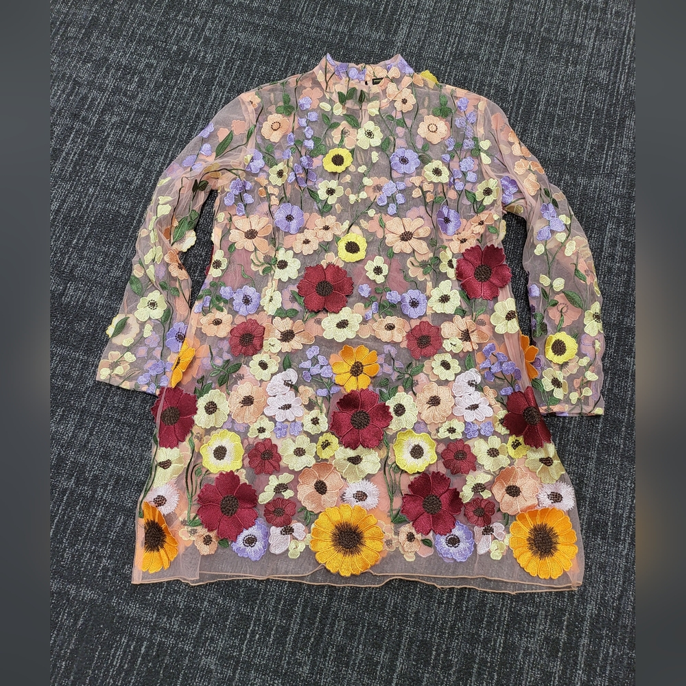 Finesse Flora Flower Long Sleeve Sheer Mini Dress, Size 1X - Picture 6 of 11